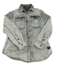 Čierno-biela rifľová košeľová bunda