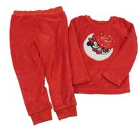 Červené chlupaté pyžamo s Minnie Disney