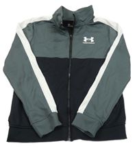 Šedo-černo-bílá sportovní funkční propínací mikina s logem Under Armour