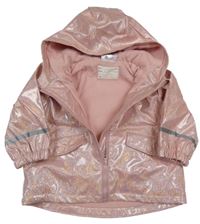 Svetloružová trblietavá nepromokavá jarná bunda s kapucňou Ergee