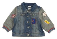 Modro-sivá riflovo/tepláková bunda s číslom a potlačou H&M