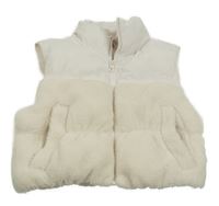 Bielo-smotanová šusťákovo/huňatá zateplená crop vesta H&M