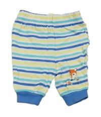 Bílo-modro-žluté pruhované lehké tepláky s liškou 