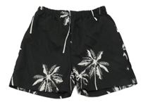 Černé lehké šusťákové kraťasy s palmami 