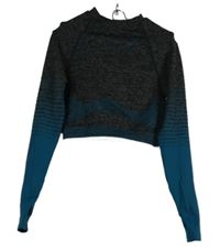 Dámske sivo-petrolejové fukční športové crop tričko Gymshark
