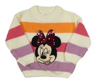 Bílo-barevný pruhovaný svetr s Minnie Disney 