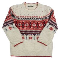 Smetanovo-červený sveter s norským vzorom Primark