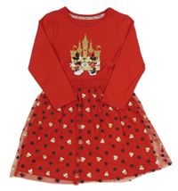 Červené šaty s Mickeym, Minnie a tylovou sukní Disney