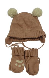 2set - Starorůžová čepice s čumákem a bambulemi + rukavice 