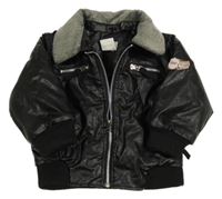 Černá koženková zateplená bunda 