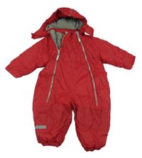 Červená šusťáková zimní kombinéza s kapucí 