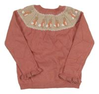 Béžovo-růžový svetr se zajíčky M&S