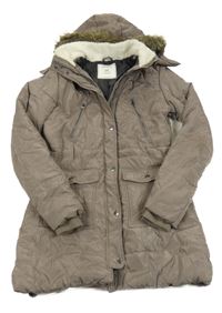 Hnedý šušťákový zimný kabát s kapucňou