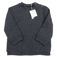 Nové - Tmavomodro-sivá kockovaná úpletová mikina Tu