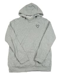 Šedá melírovaná mikina se srdcem a kapucí H&M