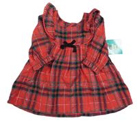 Nové - Červeno-černo-zelené kostkované plátěné šaty s volánky Matalan