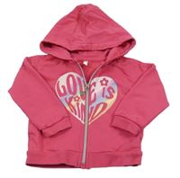 Fuchsiová prepínaci mikina so srdcem, nápisom a kapucňou