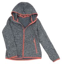 Tmavomodrá melírovaná pletená propínací mikina s kapucí TCM