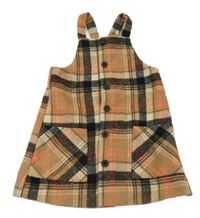 Béžovo-černo-korálové kostkované vlněné šaty Dunnes