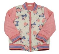 Krémovo-ružová prešívaná šušťáková zateplená bunda s růžemi