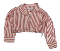 Červeno-bílá pruhovaná lněná crop halenka Zara