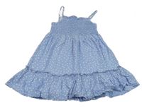 Světlemodré puntíkaté šaty se žabičkováním George
