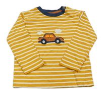 Oranžovo-bílé pruhované triko s autem Pusblu