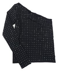 Čierne asymetrické crop tričko s kamienkami Zara