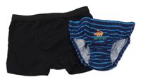 2 set - čierne boxerky + tmavomodré pruhované slipy s dinem