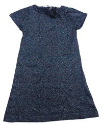 Tmavomodro-farebné trblietavé pletené šaty zn. H&M