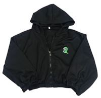 Čierna prepínaci crop mikina s potlačou a kapucňou