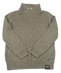 Hnedo-béžový melírovaný sveter s komínovým golierom H&M