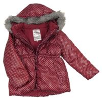 Tmavorůžová šustáková zimní parka s puntíky a kapucí 