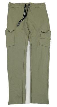 Khaki cargo teplákové nohavice