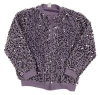 Lila sametová propínací mikina s flitry Little kids