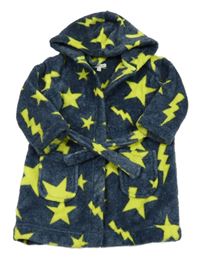 Tmavomodrý chlupatý župan s hvězdičkami a kapucí Bluezoo