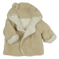 Béžový chlupatý zateplený kabátek s kapucňou