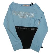 Svetlomodrá crop mikina s nápisom a všitým topem Pineapple