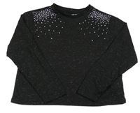 Sivo-strieborné melírované crop tričko s kamienkami F&F