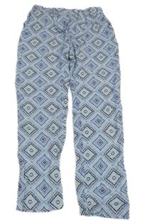 Bielo-modro-zelené vzorované nohavice Pocopiano