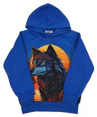 Kobaltově modrá mikina s vlkem a kapucňou Sezon