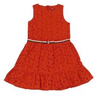 Červené plátenné děrované šaty s prúžkami S. Oliver