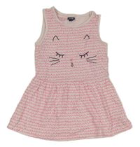 Bielo-neónově ružové bavlnené šaty s mačkou Kiabi