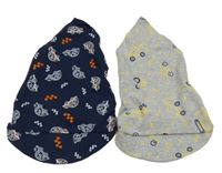 2x - Tmavomodrý šátek s auty + šedý šátek s bagrami