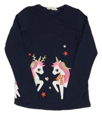 Tmavomodré tričko s jednorožcami H&M