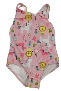 Svetloružové jednodielne plavky so zvieratkami