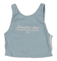 Svetlomodrý rebrovaný bavlnený crop top s nápisom Zara