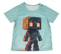 Světlermodré tričko s potiskem Minecraft