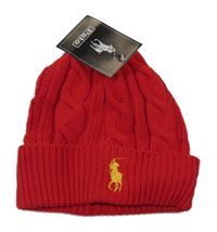 Nové - Červená pletená čepice s logem Ralph Lauren