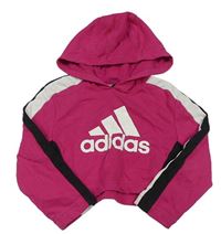 Tmavorůžovo-bielo-čierna crop mikina s logom a kapucňou Adidas